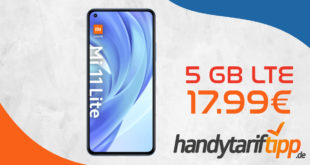 Xiaomi Mi 11 Lite mit 5 GB LTE nur 17,99 Euro monatlich - nur 19 Euro Zuzahlung