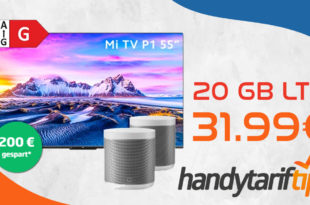 Xiaomi Mi TV P1 55 & zwei Xiaomi Smart Speaker & 100 € Cashback & 100 € Wechselbonus mit 20 GB LTE & 5G nur 31,99€ monatlich