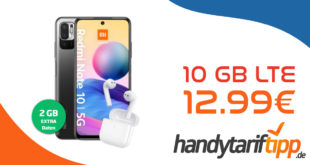 Xiaomi Redmi Note 10 5G & Xiaomi Redmi Buds 3 mit 10GB LTE nur 12,99 Euro monatlich – nur 13 Euro Zuzahlung und kein Anschlusspreis