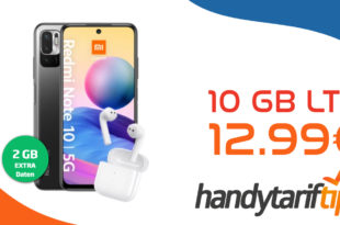 Xiaomi Redmi Note 10 5G & Xiaomi Redmi Buds 3 mit 10GB LTE nur 12,99 Euro monatlich – nur 13 Euro Zuzahlung und kein Anschlusspreis