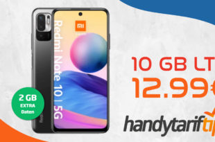 Xiaomi Redmi Note 10 5G mit 10GB LTE nur 12,99 Euro monatlich - nur 13 Euro Zuzahlung und kein Anschlusspreis