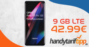 OPPO Find X3 Pro 5G mit 9 GB LTE nur 42,99€ monatlich - nur 1 Euro Zuzahlung.