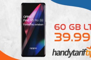 Oppo Find X3 Pro 5G mit 60GB LTE5G & 100€ Wechselbonus nur 39,99€ monatlich