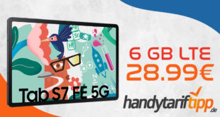 Samsung Galaxy Tab S7 FE 5G (Neuwertig & Günstiger) mit Vertrag - 6GB LTE Datenflat nur 28,99€ monatlich