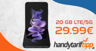 Samsung Galaxy Z Flip3 5G mit 20GB LTE & 5G nur 29,99€ monatlich - nur 29 Euro Zuzahlung