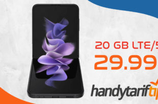 Samsung Galaxy Z Flip3 5G mit 20GB LTE & 5G nur 29,99€ monatlich - nur 29 Euro Zuzahlung