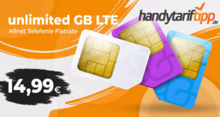 Unlimited GB LTE mit bis zu 10 Mbits & monatlich kündbar nur 14,99€ monatlich