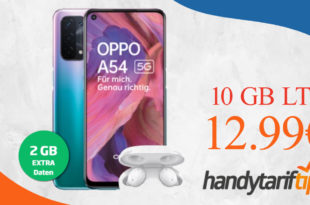 Oppo A54 5G & Oppo Enco Buds W12 mit 10GB LTE nur 12,99€ monatlich - 1 Euro Zuzahlung und kein Anschlusspreis