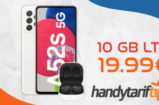 Samsung Galaxy A52s 5G & Galaxy Buds2 mit 10 GB LTE nur 19,99€ monatlich - nur 1 Euro Zuzahlung und kein Anschlusspreis