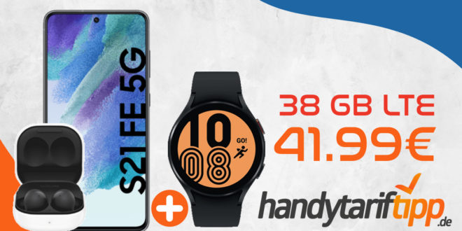 Samsung Galaxy S21 FE 5G & Samsung Galaxy Watch4 44mm LTE & Samsung Galaxy Buds2 mit 38GB LTE nur 41,99€ monatlich