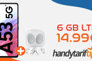 Samsung Galaxy A53 5G & Galaxy Buds Live mit 6 GB LTE nur 14,99€ monatlich - nur 89 Euro Zuzahlung