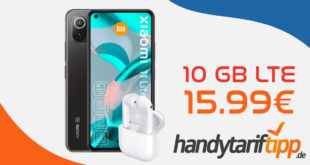 Xiaomi 11 lite 5G NE & Xiaomi Redmi Buds 3 mit 10GB LTE nur 15,99€ monatlich - nur 1 Euro Zuzahlung