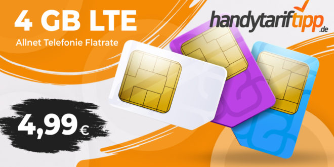 Monatlich kündbar - 4GB LTE & Allnet Flat nur 4,99€ monatlich