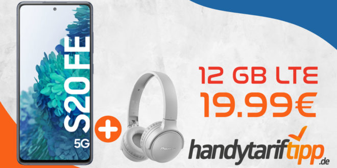 Samsung Galaxy S20 FE 5G & Pioneer SE-S3BT-H Overear Kopfhörer mit 12GB LTE nur 19,99€ monatlich