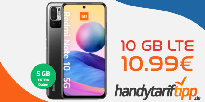 Xiaomi Redmi Note 10 5G mit 10GB LTE nur 10,99 Euro monatlich – nur 13 Euro Zuzahlung und kein Anschlusspreis