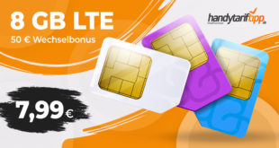 8 GB LTE-Internet-Flatrate im Vodafone Netz & 50€ Wechselbonus nur 7,99€ monatlich