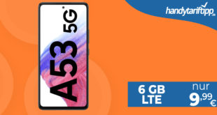 MEGA DEAL! Samsung Galaxy A53 5G mit 6 GB LTE nur 9,99€ monatlich - nur 1 Euro Zuzahlung