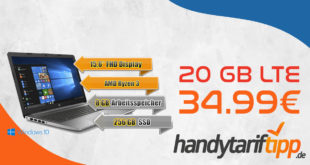 Notebook 15,6 HP mit 20GB LTE für 34,99€ monatlich - nur 1 Euro Zuzahlung.