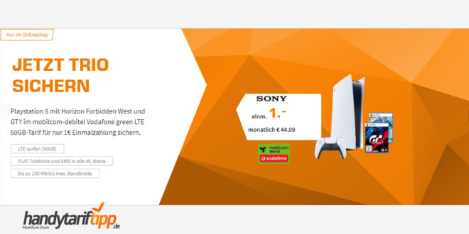 Sony Playstation 5 (Disc Edition) Bundle & 50€ Wechselbonus mit 50GB LTE für 44,99€ monatlich