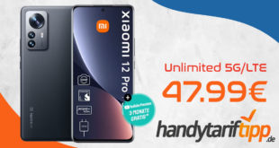 Xiaomi 12 Pro 5G mit unlimited 5GLTE Internet-Flat nur 47,99€ monatlich - nur 4,95 Euro Zuzahlung.