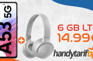 Samsung Galaxy A53 5G & Pioneer Overear Kopfhörer & McAfee LiveSafe mit 6GB LTE nur 14,99€ monatlich - nur 1 Euro Zuzahlung
