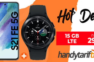 Samsung Galaxy S21 FE 5G & Galaxy Watch4 & 50€ Wechselbonus mit 15GB LTE nur 29,99€ monatlich - nur 1 Euro Zuzahlung