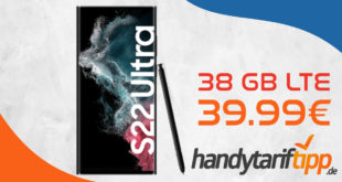 Samsung Galaxy S22 Ultra 5G Enterprise Edition & 50€ Wechselbonus mit 38GB LTE nur 39,99€ monatlich