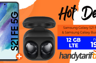 HOT DEAL! Samsung Galaxy S21 FE 5G & Samsung Galaxy Buds Pro mit 12GB LTE nur 19,99€ monatlich - nur 29 Euro Zuzahlung.