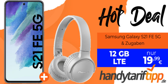 Samsung Galaxy S21 FE 5G & Pioneer Overear Kopfhörer & McAfee LiveSafe Attach mit 12GB LTE nur 19,99€ monatlich - nur 1 Euro Zuzahlung