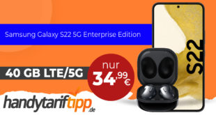 Samsung Galaxy S22 5G Enterprise Edition & Samsung Galaxy Buds Live mit 40 GB LTE5G nur 34,99€ monatlich