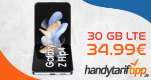 Samsung Galaxy Z Flip4 5G & 50€ Wechselbonus mit 30GB LTE nur 34,99€ monatlich - nur 49 Euro Zuzahlung