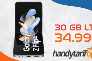 Samsung Galaxy Z Flip4 5G & 50€ Wechselbonus mit 30GB LTE nur 34,99€ monatlich - nur 49 Euro Zuzahlung