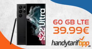 Samsung Galaxy S22 Ultra 5G mit 60 GB 5GLTE nur 39,99 Euro monatlich
