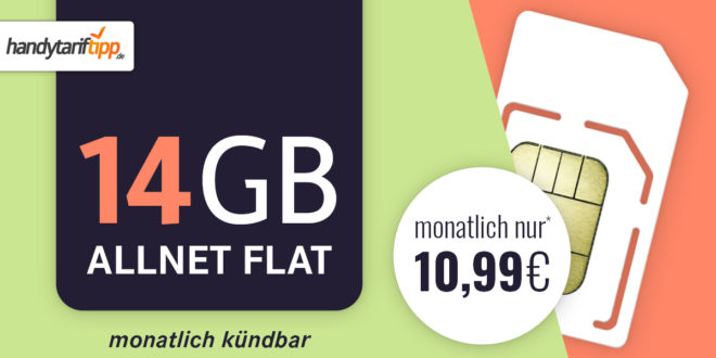 Monatlich kündbar - 14 GB Allnet Flat für nur 10,99 Euro monatlich