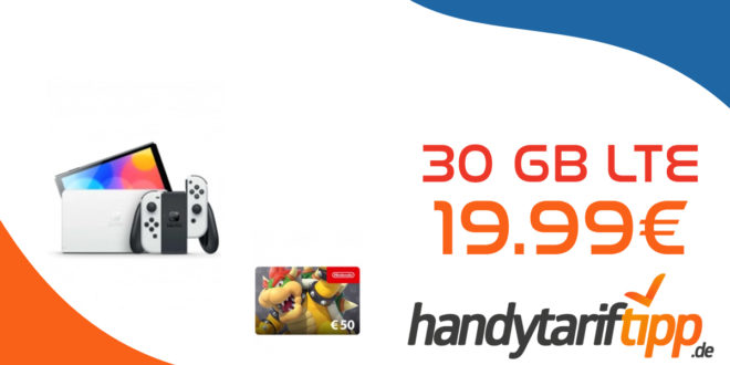 Nintendo Switch OLED & Nintendo 50 Euro eShop Gutschein mit 30GB LTE nur 19,99 Euro monatlich