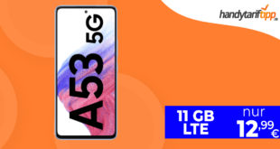 Samsung Galaxy A53 5G & 30€ Wechselbonus mit 11GB LTE nur 12,99 Euro monatlich