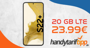 Samsung Galaxy S22 Plus (S22+) für einmalig 222 Euro mit 100 Euro Wechselbonus & 20GB 5GLTE für nur 23,99 Euro monatlich
