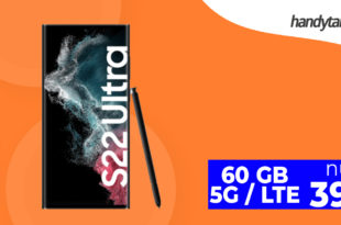 Samsung Galaxy S22 Ultra 5G & 100€ Wechselbonus mit 60GB 5GLTE nur 39,99 Euro monatlich