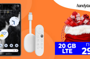 Google Pixel 7 & Google Chromecast mit Google TV (HD) & 100€ Wechselbonus mit 20GB LTE5G nur 29,99 Euro monatlich - nur 49 Euro Zuzahlung.