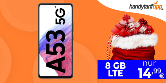 Samsung Galaxy A53 5G & 30€ Wechselbonus mit 8GB LTE nur 14,99 Euro monatlich - nur 39 Euro Zuzahlung.