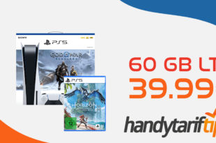 Sony Playstation 5 + God of War Ragnarök + Horizon Forbidden West & 100€ Wechselbonus mit 60GB LTE5G nur 39,99 Euro monatlich - nur 49 Euro Zuzahlung. 