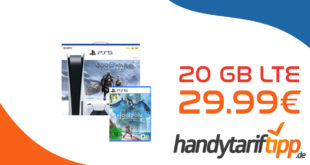 Sony Playstation 5 + God of War Ragnarök + Horizon Forbidden West für einmalig 179 Euro mit 20GB LTE5G & 100€ Wechselbonus nur 29,99 Euro monatlich