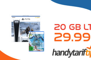 Sony Playstation 5 + God of War Ragnarök + Horizon Forbidden West für einmalig 179 Euro mit 20GB LTE5G & 100€ Wechselbonus nur 29,99 Euro monatlich