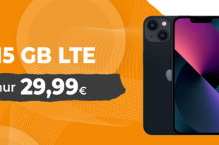 Apple iPhone 13 für einmalig 129 Euro mit 50€ Wechselbonus und 15GB LTE nur 29,99 Euro monatlich