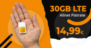 Monatlich kündbar - 30GB LTE nur 14,99 Euro monatlich