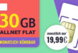 Monatlich kündbar - Allnet-Flat 30 GB LTE nur 19,99 Euro monatlich