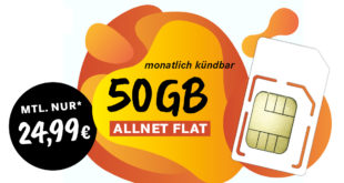 Monatlich kündbar - Allnet-Flat 50 GB LTE nur 24,99 Euro monatlich