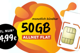 Monatlich kündbar - Allnet-Flat 50 GB LTE nur 24,99 Euro monatlich