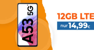 Samsung Galaxy A53 5G für einmalig 49 Euro mit 12GB LTE nur 14,99 Euro monatlich