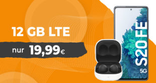 Samsung Galaxy S20 FE 5G & Samsung Galaxy Buds2 mit 12GB LTE nur 19,99 Euro monatlich - nur 1 Euro Zuzahlung